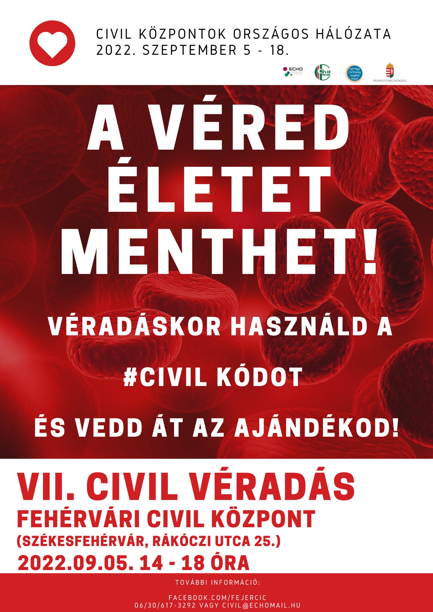 Hétfőn rendezik meg a VII. Civil Véradást a Fehérvári Civil Központban